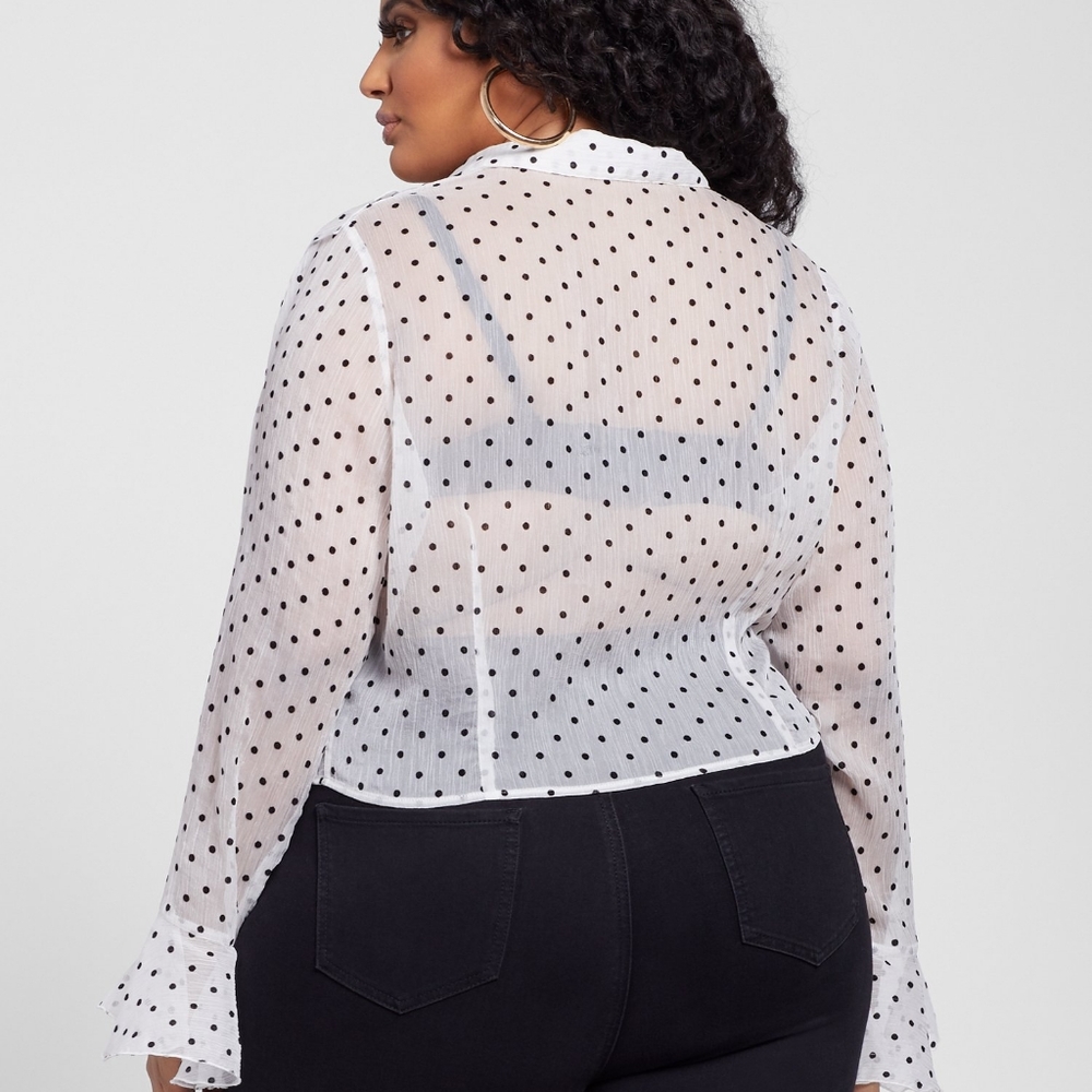 Dot Print Button Front Blouse - image 2